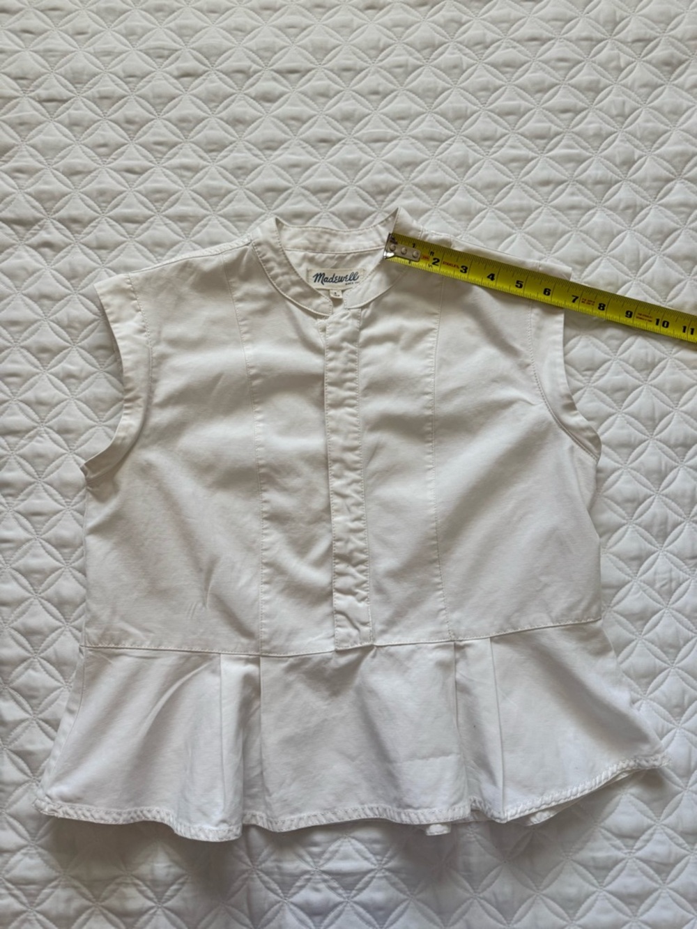 Madewell White Hidden Button Placket Sleeveless Pleated Peplum Top Size 2 - Picture 9 of 16